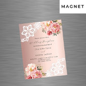 Roos gouden roze bloemen kant bruiloft receptie magnetische uitnodiging