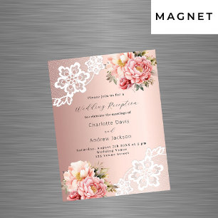 Roos gouden roze bloemen kant bruiloft receptie magnetische uitnodiging