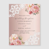 Roos gouden roze bloemen kant bruiloft receptie magnetische uitnodiging (Voorkant)