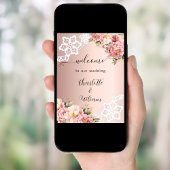 Roos gouden roze bloemen kant bruiloft welkom poster