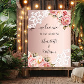 Roos gouden roze bloemen kant bruiloft welkom poster