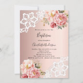 Roos gouden roze bloemen kant Doopsel Kaart (Voorkant)