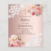 Roos gouden roze bloemen kant doopuitnodiging (Voorkant)