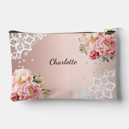 Roos gouden roze bloemen kant etui (Achterkant)