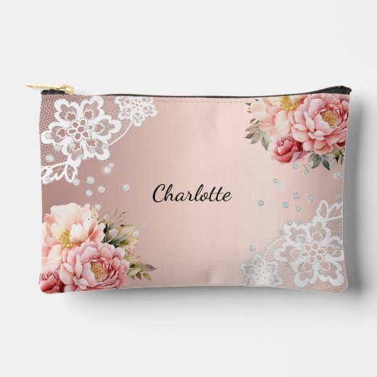 Roos gouden roze bloemen kant etui (Voorkant)