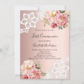 Roos gouden roze bloemen kant meisje Eerste Commun Kaart (Voorkant)