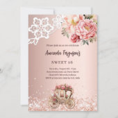 Roos gouden roze bloemen koets Sweet 16 Kaart (Voorkant)