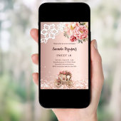 Roos gouden roze bloemen koets Sweet 16 Kaart