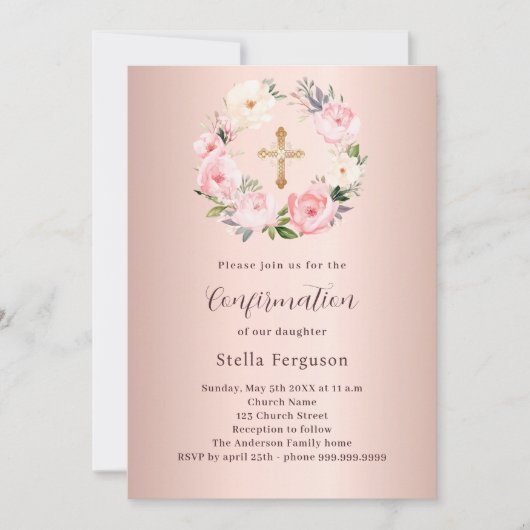 Roos gouden roze bloemen kruis Bevestiging Kaart (Voorkant)