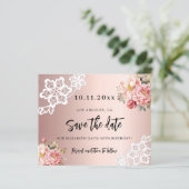 Roos gouden roze bloemen verjaardag Save the Date  (Staand voorkant)