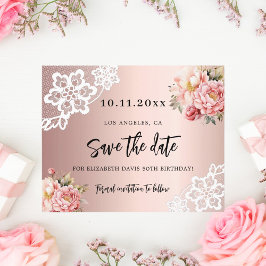 Roos gouden roze bloemen verjaardag Save the Date 