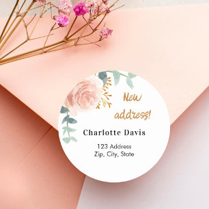 Roos gouden roze bloemen verplaatst nieuw adres ronde sticker