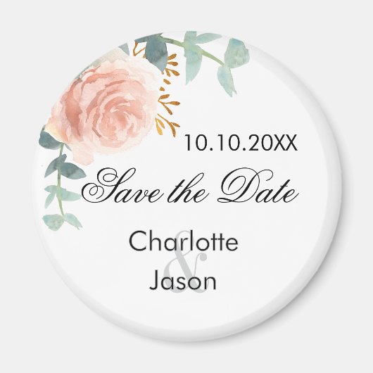 Roos gouden roze bloemenbruiloft save the date magneet (Voorkant)