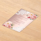 Roos gouden roze bloemenkant bruiloft acryl uitnodigingen (Laagn)