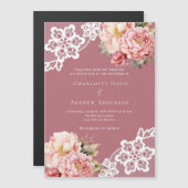 Roos gouden roze bloemenkant luxe bruiloft magnetische uitnodiging (Voorkant / Achterkant)