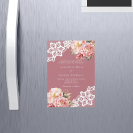 Roos gouden roze bloemenkant luxe bruiloft magnetische uitnodiging