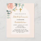 Roos gouden roze bloemenkruis budget Eerste Commun (Voorkant)