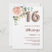 Roos gouden roze bloemgroen Sweet 16 luxe Kaart (Voorkant)