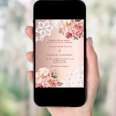 Roos gouden roze bloemstukken kanten bruiloft kaart