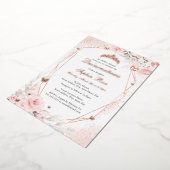 Roos Gouden Roze Blush Vlinder Bloemen Quinceanera Folie Uitnodiging (Gedraaid)