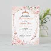 Roos Gouden Roze Blush Vlinder Bloemen Quinceanera Folie Uitnodiging (Staand Voorkant)