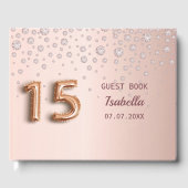 Roos gouden roze diamanten Quinceanera Gastenboek (Voorkant)
