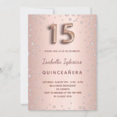 Roos gouden roze diamanten Quinceanera Kaart (Voorkant)
