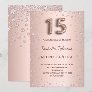 Roos gouden roze diamanten Quinceanera Kaart