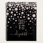 Roos gouden roze diamanten zwart glam 2025 planner (Voorkant)