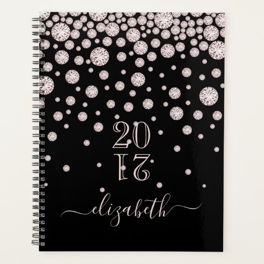 Roos gouden roze diamanten zwart glam 2025 planner (Voorkant)