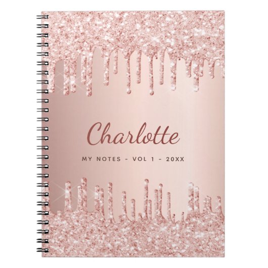 Roos gouden roze druppels naam notitieboek (Voorkant)