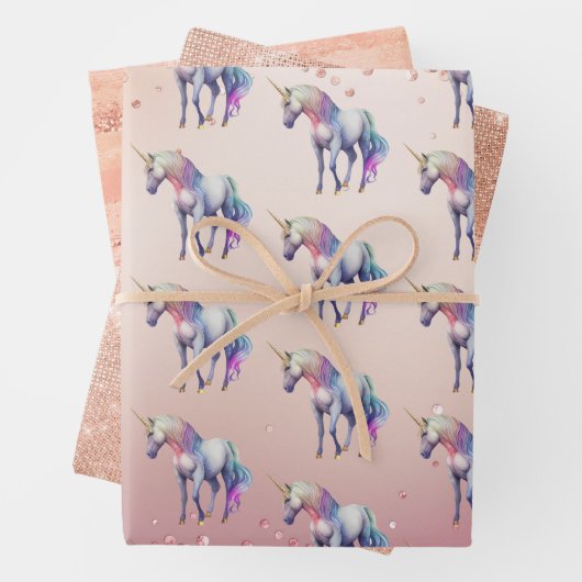 Roos Gouden Roze Eenhoorn Sparkle Inpakpapier Vel (In situ)