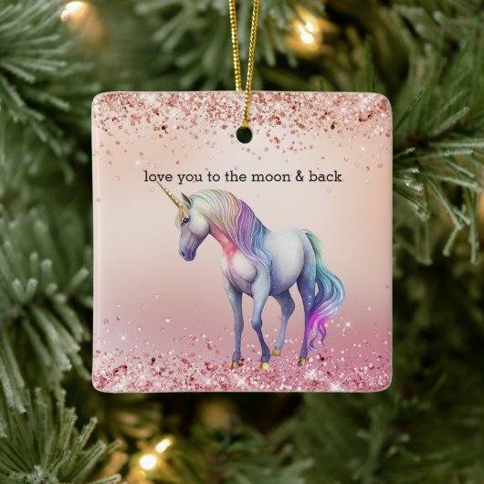 Roos Gouden Roze Eenhoorn Sparkle Keramisch Ornament (Boom)