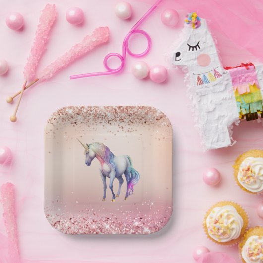 Roos Gouden Roze Eenhoorn Sparkle Papieren Bordje (Feest)