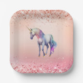 Roos Gouden Roze Eenhoorn Sparkle Papieren Bordje (Voorkant)