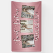 Roos Gouden Roze Folie Fotocollage 16e Verjaardag Spandoek (Verticaal)