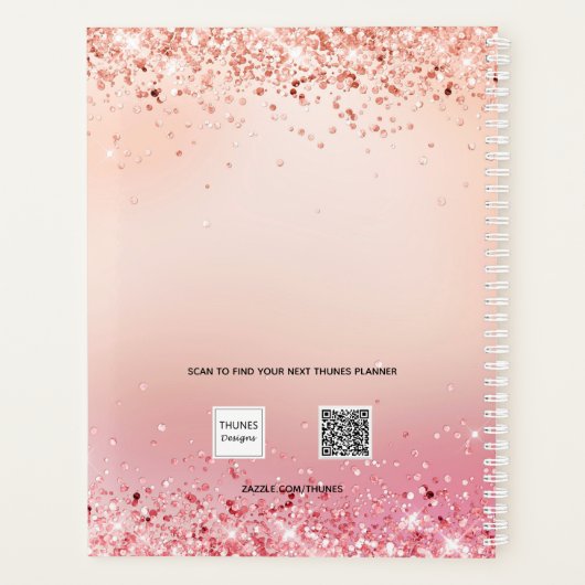 Roos gouden roze glitter ballet dans monogram 2025 planner (Achterkant)