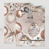 Roos Gouden Roze Glitter Ballonnen 40e Verjaardag Kaart (Voorkant / Achterkant)