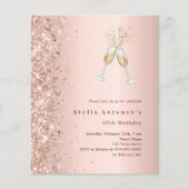 Roos gouden roze juichen verjaardagsuitnodiging (Voorkant)