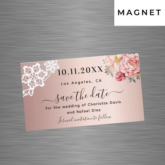 Roos gouden roze kant bruiloft Save the Date magne