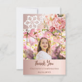 Roos gouden roze kant meisje Bevestiging foto Bedankkaart (Voorkant)