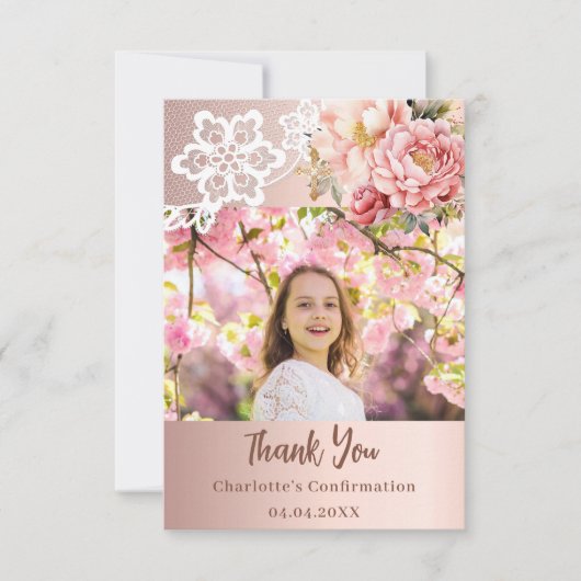 Roos gouden roze kant meisje Bevestiging foto Bedankkaart (Voorkant)