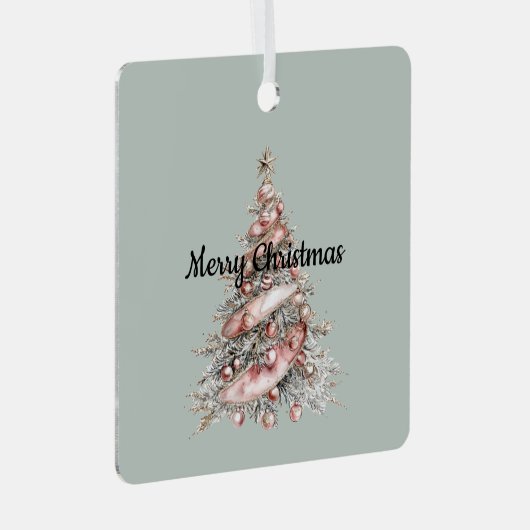 Roos Gouden Roze Kerstboom Metalen Ornament (Voorkant Rechts)