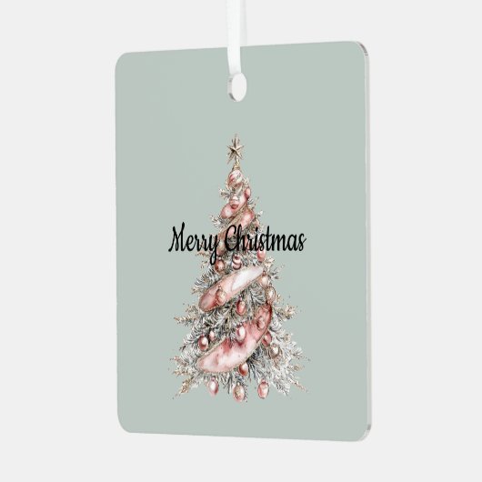 Roos Gouden Roze Kerstboom Metalen Ornament (Voorkant links)