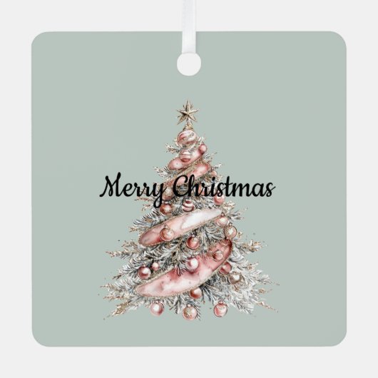 Roos Gouden Roze Kerstboom Metalen Ornament (Voorkant)