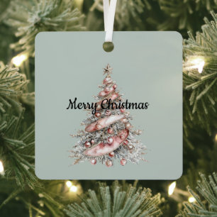 Roos Gouden Roze Kerstboom Metalen Ornament