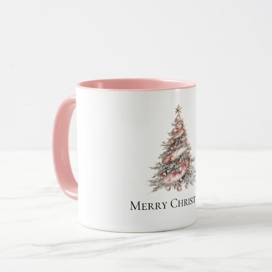 Roos Gouden Roze Kerstboom Mok (Voorkant links)