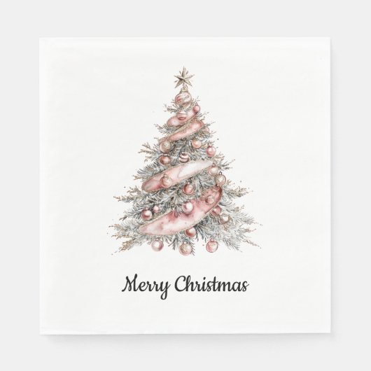 Roos Gouden Roze Kerstboom Servet (Voorkant)