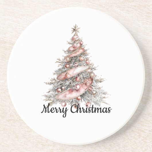 Roos Gouden Roze Kerstboom Zandsteen Onderzetter (Voorkant)