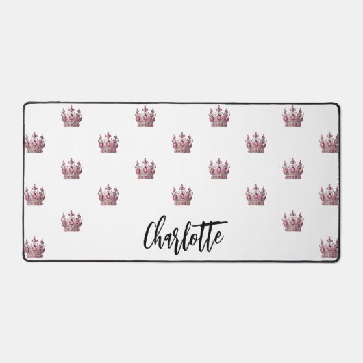 Roos gouden roze koningin kroon witte naam bureaumat (Voorkant)